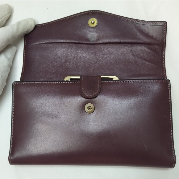 Bosca Maroon Leather Kisslock Pocket Credit Cards Trifold Long Wallet - Vintage - Picture 13 of 14